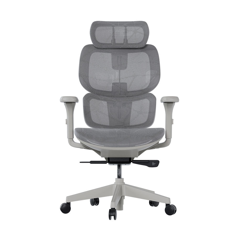 Detalhe do tecido malha de alta qualidade, design ergonômico e suporte lombar reforçado