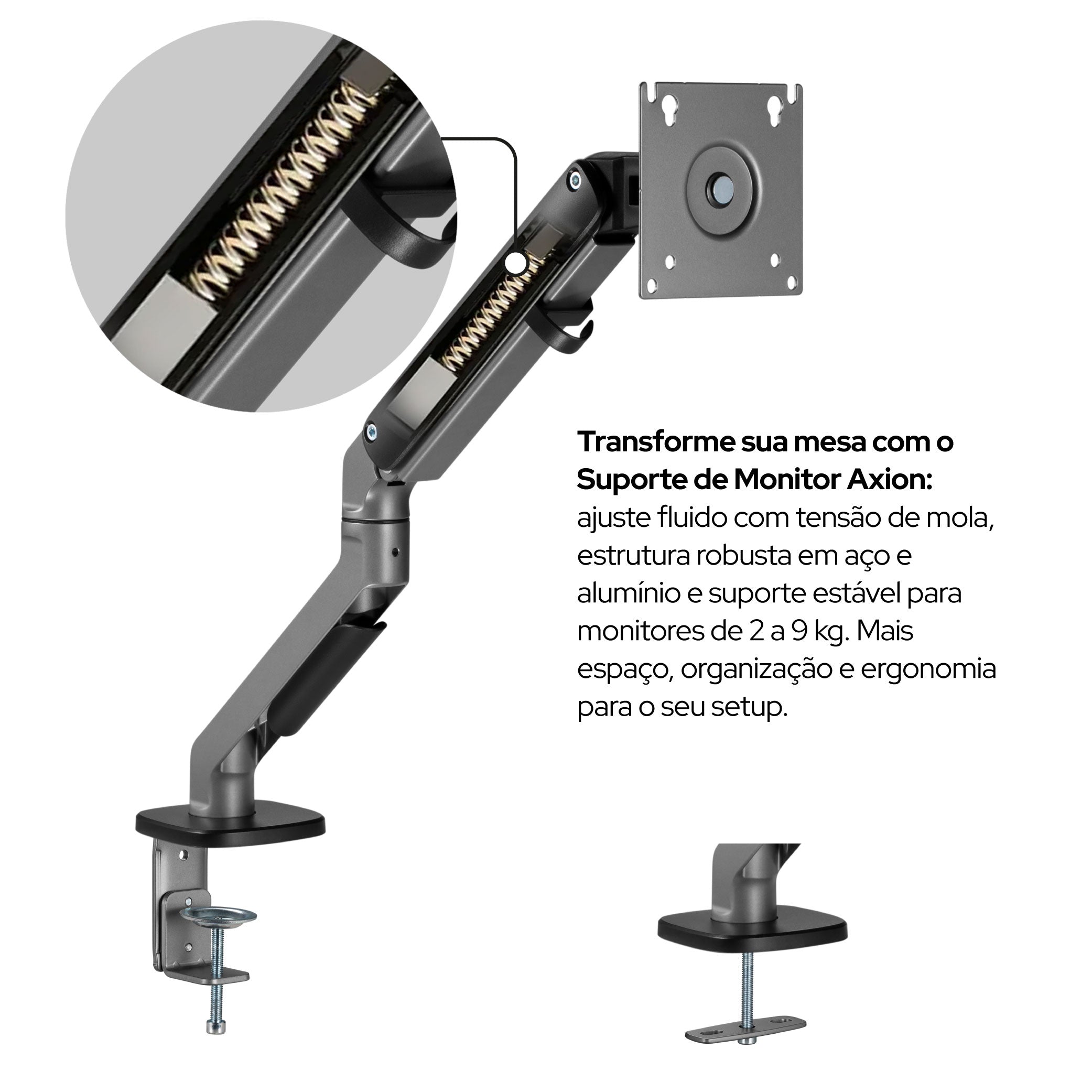 Mesa com Regulagem de Altura Elétrica Misch + Tampo 140cm + Braço Articulado Axion
