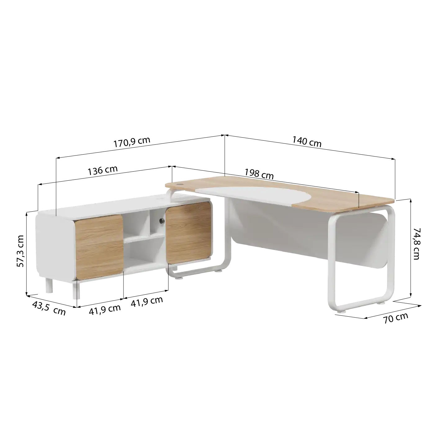 A imagem mostra a Mesa Diretor Leone Branca, um móvel elegante e funcional, ideal para um escritório moderno. A mesa tem um design retangular e uma estrutura robusta, com uma superfície ampla, perfeita para acomodar computador, documentos e outros itens essenciais do trabalho. Suas bordas são suaves e os pés são fortes, mas discretos, garantindo estabilidade e um visual sofisticado.