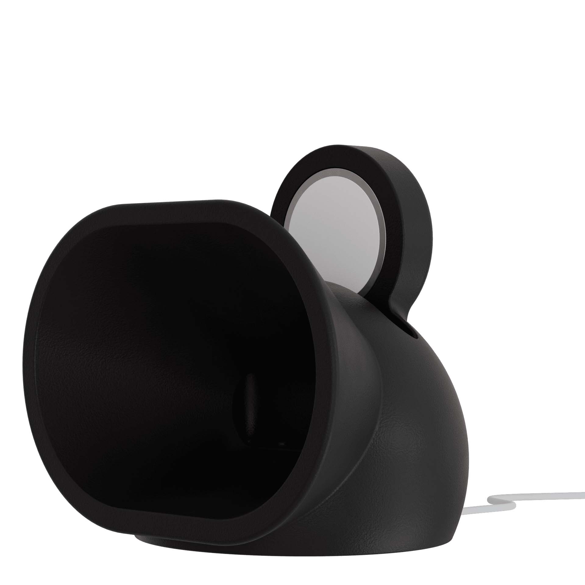 Amplificador acústico portátil, projetado para smartphones, com um design moderno e funcional. Feito de resina durável, ele utiliza uma estrutura em formato de corneta para amplificar o som do aparelho de forma natural, sem a necessidade de energia elétrica ou baterias. Seu design compacto e minimalista, na cor preta, combina estilo e praticidade, sendo ideal para uso em ambientes internos ou externos. Além de amplificar o som, também funciona como carregador por indução.