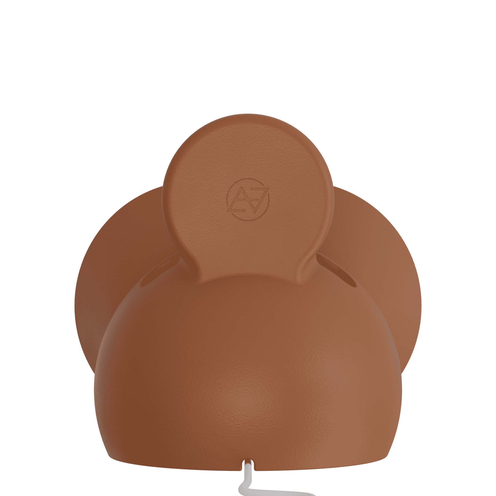 Amplificador acústico portátil, projetado para smartphones, com um design moderno e funcional. Feito de resina durável, ele utiliza uma estrutura em formato de corneta para amplificar o som do aparelho de forma natural, sem a necessidade de energia elétrica ou baterias. Seu design compacto e minimalista, na cor terracota, combina estilo e praticidade, sendo ideal para uso em ambientes internos ou externos. Além de amplificar o som, também funciona como carregador por indução.