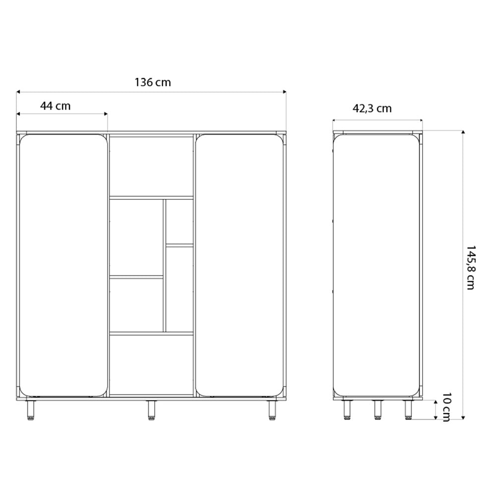 A imagem mostra as dimensões do armário Appennini Large