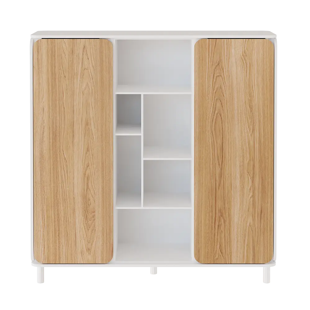 A imagem mostra de frente o Armário Appennini Large na cor branca com as portas fechadas.