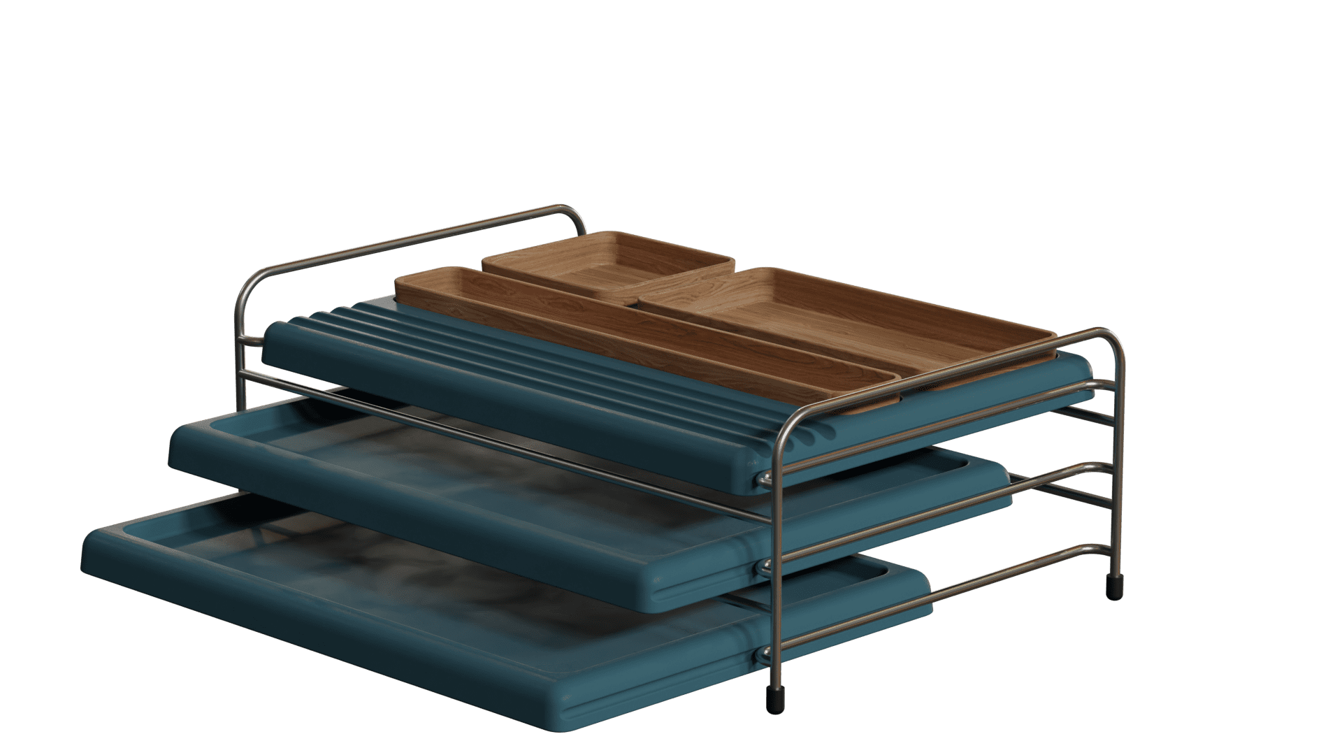 A imagem mostra o Conjunto Bandeja organizadora Baltea na cor azul