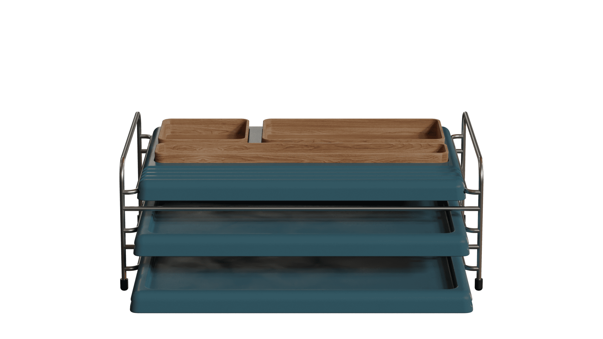 A imagem mostra o conjunto Bandeja organizadora Baltea na cor azul