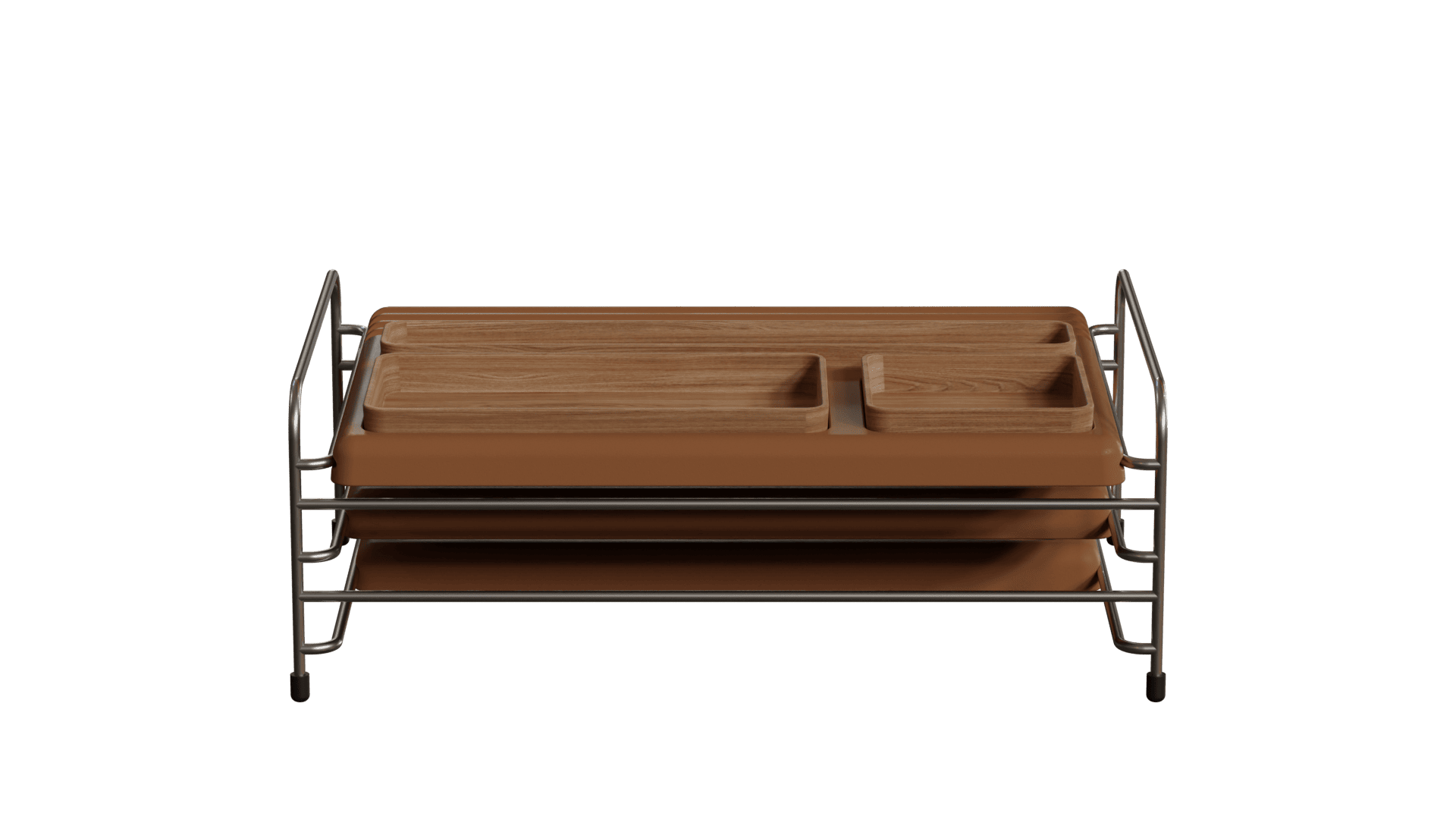 A imagem mostra de outro angula o Conjunto Bandeja organizadora Baltea na cor terracota