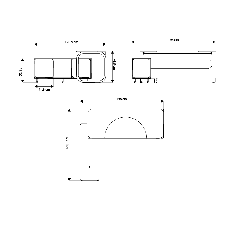 A imagem mostra as medidas da mesa