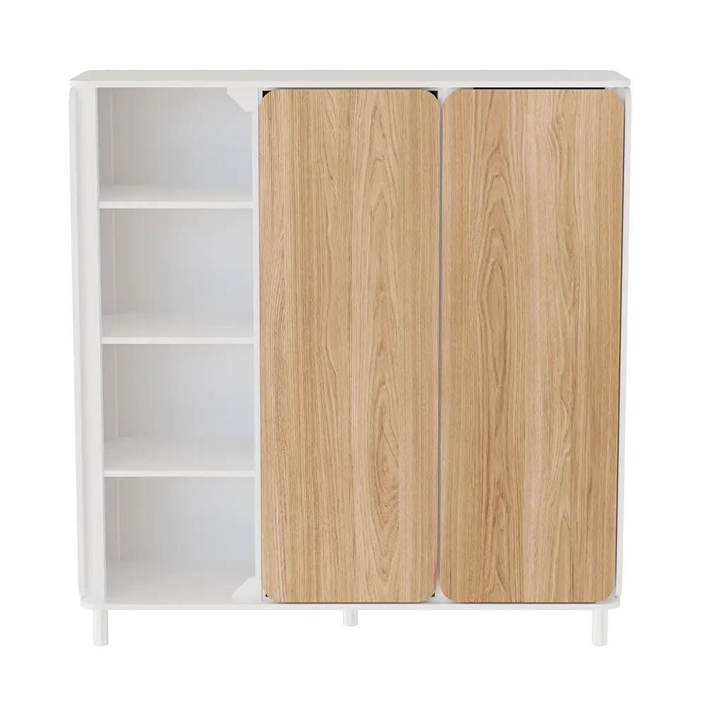 A imagem mostra de frente o Armário Appennini Large na cor branca com as portas fechadas.