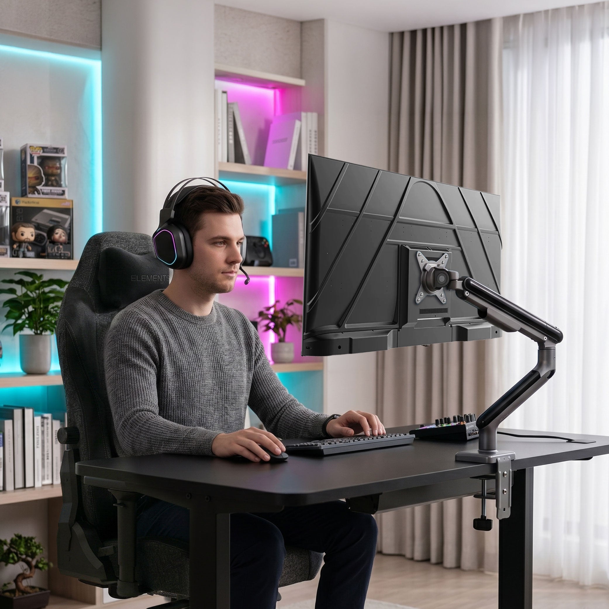 Combo Cadeira Gamer  Lunari Fearless + Braço Articulado Aice